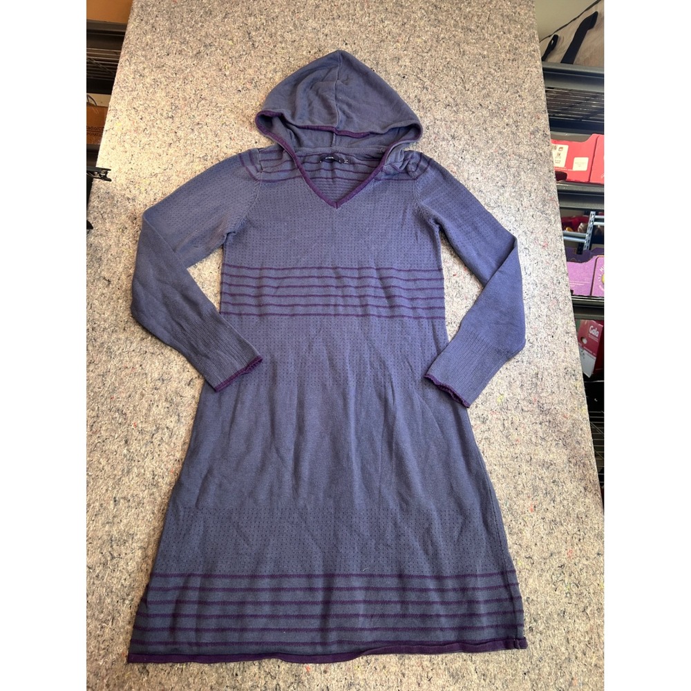 Prana Hooded Sweater Dress Cozy Organic Cotton Blue Purple Small Boho Gorpcore